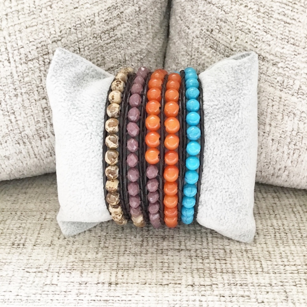 Wrap Beaded Bracelet Adjustable Turquoise